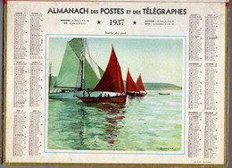 CALENDRIER GF 1937 - Sortie Du Port, Dessin De D Labouré, Imprimeur Oller Puteaux (calendrier Double) - Groot Formaat: 1921-40