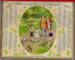 CALENDRIER GF 1937 - Rencontre Imprévue, Lapin En Promenade, Imprimeur Oberthur Rennes, Calendrier Double - Tamaño Grande : 1921-40