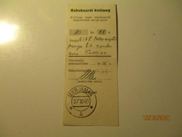 USSR RUSSIA ESTONIA 1940 MONEY CARD RECEIPT MÄRJAMAA CANCEL  ,o - Briefe U. Dokumente