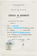 TIMBRES FISCAUX DE MONACO TIMBRE ETAT CIVIL MAIRIE DE MONACO N°26  1F Vert  Papier Blanc De 1968 - Fiscali