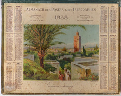 CALENDRIER GF 1938 - Marrakech, La Koutoubia, Imprimeur Oberthur Rennes, Calendrier Double - Tamaño Grande : 1921-40