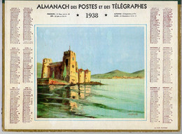 CALENDRIER GF 1938 - Chateau Au Milieu Du Lac, Dessin De R. U. Rinaleb ??, Imprimeur Oller Puteaux, Calendrier Double - Grand Format : 1921-40