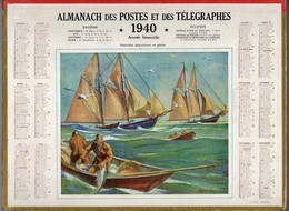 CALENDRIER GF 1940 - Goélettes Morutières En Pèche, Dessin De Némecek , Imprimeur Oller Puteaux (calendrier Double) - Tamaño Grande : 1921-40