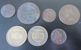 France - 6 Monnaies + 1 Médaillette Napoléon III Dont Un Décime An 7 A, Un Double Tournois Herni III 1637 B - Colecciones