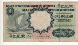 MALAYA & British BORNEO    1 Dollar     P8A    Dated 1st March 1959   ( Thomas De La Rue    Sailing Boat ) - Maleisië