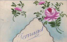 ¤¤  - Carte Fantaisie à Système En Celluloïd   -  Prénom  " FERNAND "    -  Fleurs Peinte à La Main    -  ¤¤ - Prénoms