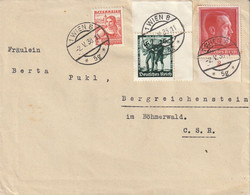 Autriche Lettre Wien Affranchissement Mixte Pour La Tchécoslovaquie1938 - Briefe U. Dokumente
