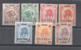 ERITREA 1922 -  SOMALIA SOVRASTAMPATI  SERIE 7 VALORI NUOVI * - TUTTI I VALORI FIRMATI - Somalie