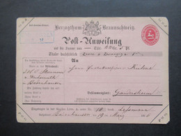 AD Braunschweig 19.3.1866 Postanweisung Bis 25 Thaler Herzogthum Braunschweig Blauer Ra2 Badenhausen Und Gandersheim - Brunswick