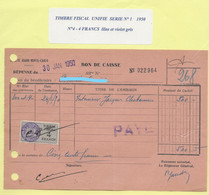 FISCAUX DE MONACO SERIE UNIFIEE  De 1949 N°4  4F  Violet 30 Janvier 1950 - Revenue