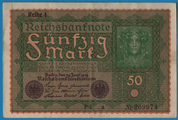 DEUTSCHES REICH 50 Mark  24.06.1919 Série PL A # 269974  P# 66 Reihe 1 - 50 Mark