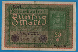 DEUTSCHES REICH 50 Mark  24.06.1919 Série QE A # 942602  P# 66 Reihe 1 - 50 Mark