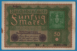 DEUTSCHES REICH 50 Mark  24.06.1919 Série QS A # 300409  P# 66 Reihe 1 - 50 Mark