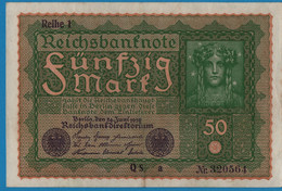 DEUTSCHES REICH 50 Mark  24.06.1919 Série QS A # 320564  P# 66 Reihe 1 - 50 Mark