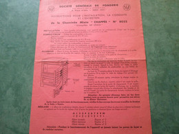 S.G.F.- Instructions Pour L'Installation, La Conduite, Et L’Entretien De La Cheminée Mixte "CHAPPEE" N° 8082 - Sport En Toerisme