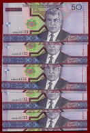 TURKMENISTAN BANKNOTE - 5 NOTES 50 MANAT 2005 P#17 RUNNING NUMBERS UNC (NT#02) - Maldiven