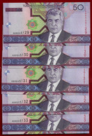 TURKMENISTAN BANKNOTE - 5 NOTES 50 MANAT 2005 P#17 RUNNING NUMBERS UNC (NT#02) - Maldive