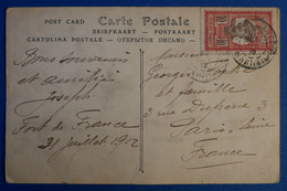 M11 MARTINIQUE BELLE CARTE 1912 FORT DE FRANCE POUR PARIS+AFFRANCHISSEMENT INTERESSANT - Covers & Documents