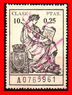 ESPAÑA  ( POLIZA FISCAL 10ª CLASE VALOR 0.25 CENTIMOS DE PTAS. POLIZA NºA0765961. SERIE AÑO 1932-1939- CON EL ESCUDO COR - Fiscales