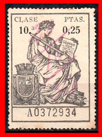 ESPAÑA  ( POLIZA FISCAL 10ª CLASE VALOR 0.25 CENTIMOS DE PTAS. POLIZA NºA0372934. SERIE AÑO 1932-1939- CON EL ESCUDO COR - Fiscales