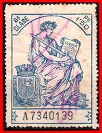 ESPAÑA  ( POLIZA FISCAL 8ª CLASE VALOR 1.50 PTAS. POLIZA NºA7340139 SERIE AÑO 1932-1939- CON EL ESCUDO CORONA MURAL CARA - Fiscales