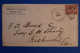 M12 ETATS UNIS BELLE LETTRE 1890 AUSTIN  POUR RICHMOND + AFFRANCHISSEMENT INTERESSANT - Lettres & Documents