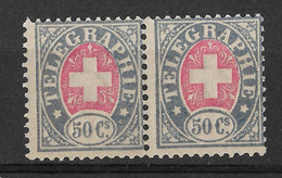 Switzerland 1881 Telegraph Stamp Pair 50C. Michel 16. MLH. - Telegraph