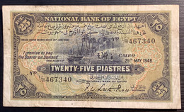Egypt 1948 25 Piastres  P-10d Leith-Ross Sign, 1913-17 Issue(banknote Paper Money Billet De Banque Egypte Bitcoin Crypto - Egitto