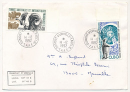 TAAF - Env. Aff 2,00 Mouflon + 0,50 Anniversaire Service Postal - Obl Dumont D'Urville T. Adélie - T.A.A.F. - 14/12/1992 - Covers & Documents