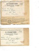 2 Facturettes Et Certificats Sortie Bière 1913 / 88 MIRECOURT / E CHARTIER Entrepôt Brasserie XERTIGNY - 1900 – 1949