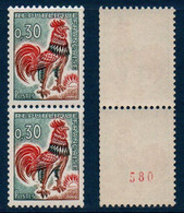 FR 1965  30c Coq De Decaris  N°YT 1331A Timbre De Roulette En Paire  (** MNH) Dont 1 Avec Avec N° Rouge Au Verso - Roulettes