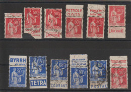 France 283, 365 Et 368 Lot De 12 Timbres Oblit. Avec Bandes Pub - Other & Unclassified