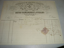 FATTURA 1884 FABBRICA DI FRUTTI CANDITI PIETRO ROMANENGO FU STEFANO GENOVA,CON MARCA DA BOLLO - Italië