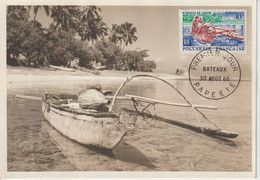 Polynésie 1966 Carte Maximum Pirogue 36 - Cartoline Maximum