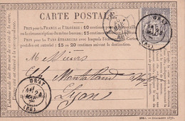 FRANCE  1877    ENTIER POSTAL/GANZSACHE/POSTAL STATIONARY CARTE PRECURSEUR DE GRAY - Cartes Précurseurs