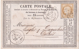 FRANCE  1875    ENTIER POSTAL/GANZSACHE/POSTAL STATIONARY CARTE PRECURSEUR DE CAMBRAI - Precursor Cards