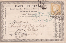 FRANCE  1874   ENTIER POSTAL/GANZSACHE/POSTAL STATIONARY CARTE PRECURSEUR DE LILLE - Cartoline Precursori