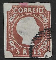 Portugal 1855 - Pedro V, Reddish Brown 5r, Straight Hair Numerical Cancellation. Used Mundifil 2700€ Type VII - Autres & Non Classés