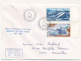 TAAF - Env. Aff 0,65 Alouette II + 1,30 Glaces De Pression - Obl Dumont D'Urville T. Adélie TAAF - 7/3/1983 + Expédition - Covers & Documents