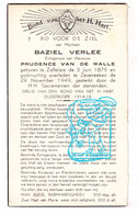 DP Baziel Verlee ° Zaffelare 1879 † Zeveneken 1949 X Prudence Van De Walle // Lochristi - Images Religieuses