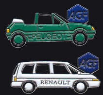 70088-Lot De 2 Pin's.Allianz France, AGF.Peugeot.renault. - Renault