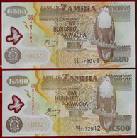 ZAMBIA BANKNOTE - 2 NOTES 500 KWATCHA 2005-2009 P#43d-43g UNC (NT#02) - Zambie