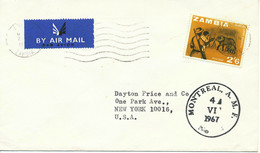 ZAMBIA 1967 Elephants 2 Sh. 6 P. Superb Cover MISSENT Via MONTREAL To USA - Historia Postale