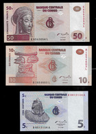 CONGO D.R. BANKNOTE - 3 NEW NOTES 5 - 1997, 10 - 2003, 50 FRANCS 2000 UNC (NT#02) - République Démocratique Du Congo & Zaïre