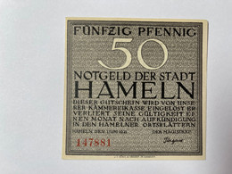 Allemagne Notgeld Hameln 50 Pfennig - Collections