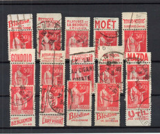 !!! 50C TYPE PAIX ROUGE : LOT DE 15 TIMBRES PUBS OBLITERES TOUS DIFFERENTS - Gebraucht