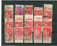 !!! 50C TYPE PAIX ROUGE : LOT DE 15 TIMBRES PUBS OBLITERES TOUS DIFFERENTS - Used Stamps