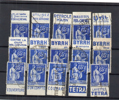 !!! 65 C TYPE PAIX, LOT DE 15 TIMBRES PUBLICITAIRES DIFFERENTS OBLITERES - Used Stamps