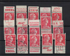 !!! 15F MARIANNE DE MULLER, LOT DE 15 TIMBRES PUBLICITAIRES DIFFERENTS OBLITERES - Used Stamps