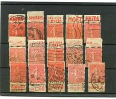 !!! 50 C SEMEUSE LIGNEE LOT DE 15 TIMBRES PUBLICITAIRES OBLITERES DIFFERENTS - Gebraucht